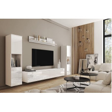 PARMA Collection Modern 4 Piece Living Room Wall Furniture Set Glossy White Finish Wall Cabinets or Standing Cabinets Entertainment Centre with Lowboard