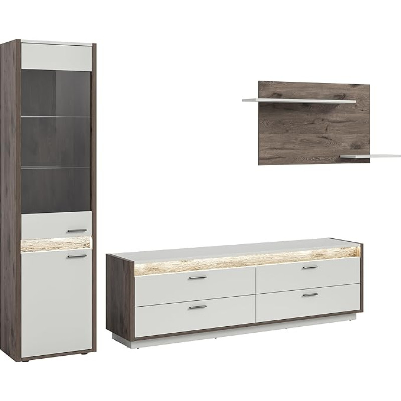 xonox.home Wohnen Falcona 3-Piece Set Living Combination Furniture Set Front Light Grey Nb. Body Nox Oak Dark Nb.