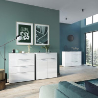 Chest of Drawers Set of 3 Living Room Dining Room Sideboard Glass Front Modern in White