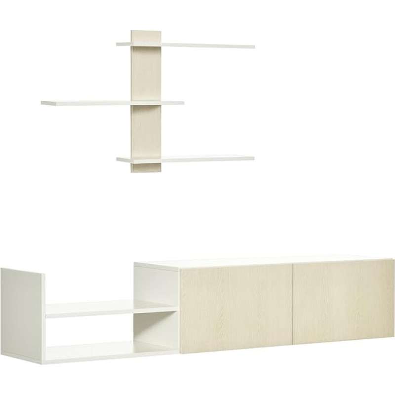 HOMCOM Living Room TV Set with TV Table 150 x 31.5 x 40 cm and Wall Shelf 95.5 x 16 x 60 cm Modern Natural Style