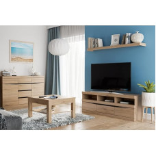 Living Room Set 4-Piece Media Furniture TV Lowboard Wall Board Sideboard Coffee Table 75 x 75 cm in Oak Wenge Nb. Handle-Free