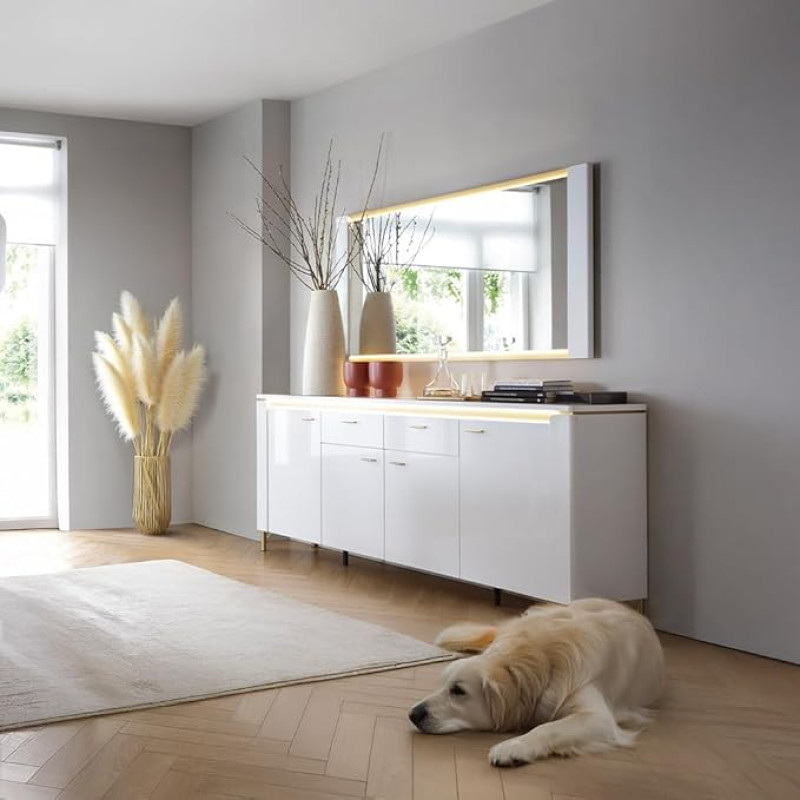 Lomadox Sideboard with Mirror Set in White with Gold Accents