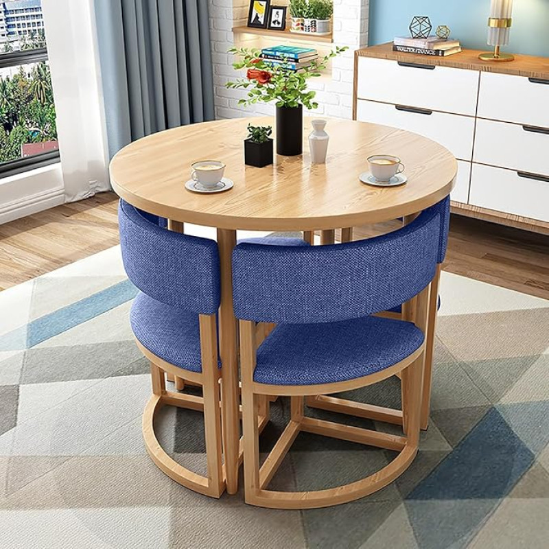 Round Dining Table and Chair Set Office Reception Negotiation Table and Chair Combination Leisure Area Home Balcony Small Round Table Perfect for Lounge Living Room Dark Blue