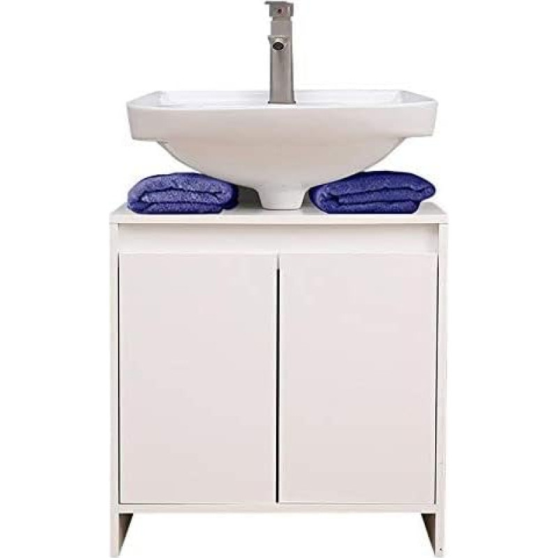 ETNIC ART Etnicart Vanity Unit for Bathroom 58 (L) x 33 x 60 cm Wooden Sink with 2 White Doors Excellent Internal Capacity