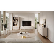 Liza Wall Unit, Modern Living Room Furniture Set in Elegant Glamour Style, Gold Accents, MDF Fronts, Sand Beige, Cabinet Wall, Mounting Wall, TV Lowboard, 13