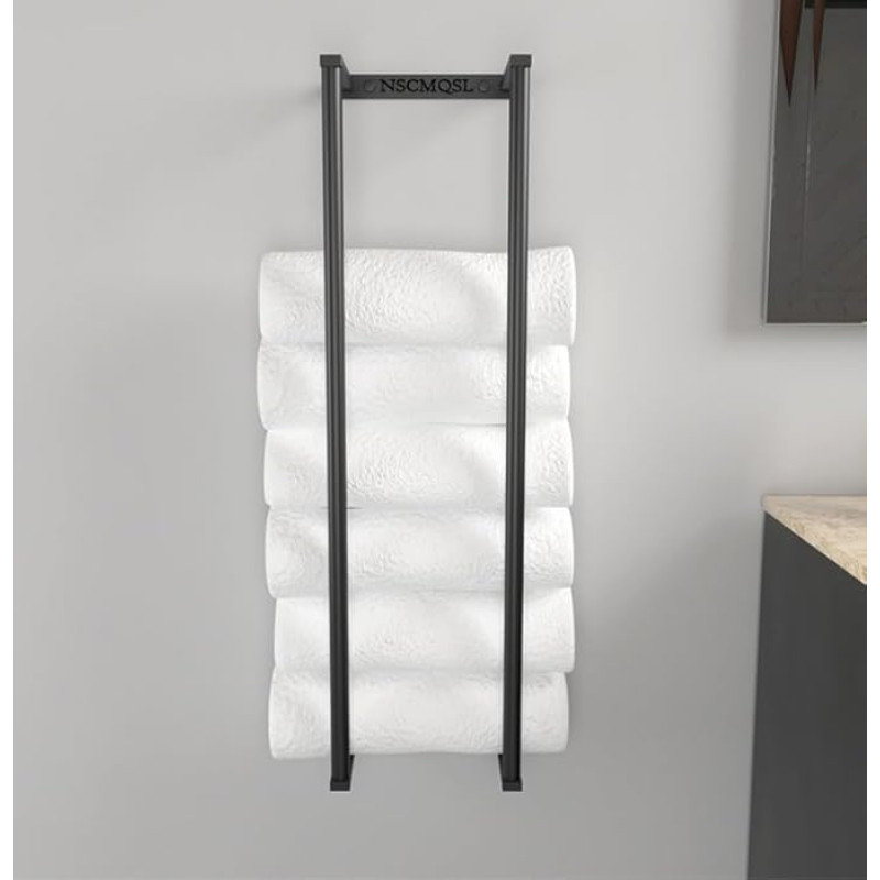 Bath Towel Holder Organizer Stainless Steel Wall Towel Rail Towel Rack Towel Holder for Rolling Towels, Perfect to Keep Bathroom Clean and Tidy (Black)