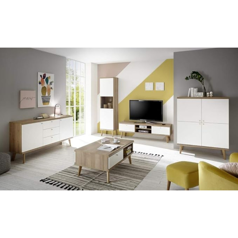 Beauty.Scouts Furniture in Furniture Set Scandic IV Oak Riviera NB / White Matt Set of 4 Living Room Furniture Set Cabinets Living Room Set
