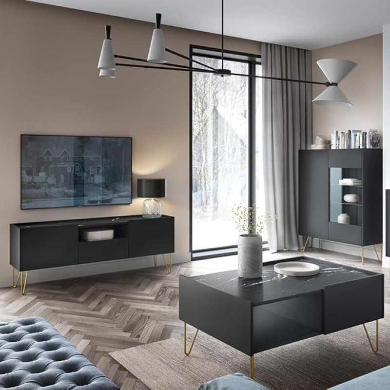 Living Room Furniture Set Graphite 3-Piece Highboard Lowboard Coffee Table