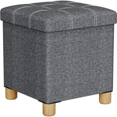 Oak & Tea 30x30x30 cm Aufbewahrungs-Hocker mit Beinen, quadratischer Hocker mit Leinenbezug, getupfter Aufbewahrungsbox für Wohnzimmer, Schlafzimmer, Eingangsbereich, Grau
