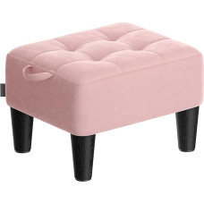 SONGMICS Ottoman Footstool Velvet Seat with Thick Cushion 150kg Weight Capacity Living Room Bedroom Entrance Pastel Pink and Ink Black LOM501R02