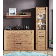 Lomadox Sideboard Display Cabinet Set with Wall Shelf in Artisan Oak 213 x 200 x 40 cm