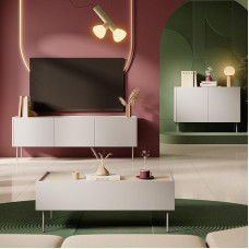 Wohnmöbel Set of Living Room Wall Unit in Cashmere with Oak, 3-Piece with Coffee Table, Lowboard, Sideboard, Modern, Handle-Free