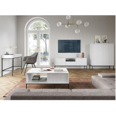 Home Furniture Set Wall Unit White Base Frame Black 4 Pieces 1 Highboard 1 Coffee Table 1 Lowboard 1 Secretary