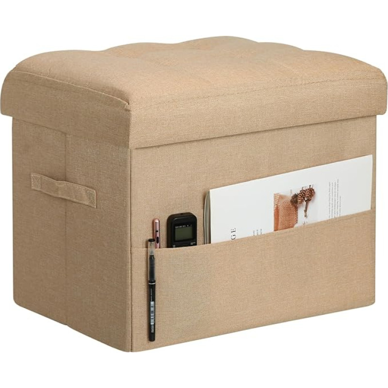 BelugaHelper Ottoman with Storage Small Storage Ottoman with Thicker Foam Padded Seat, Foldable Linen Fabric Footstool for Living Room, Bedroom, Holds up to 300 lbs, 43 x 33 x