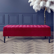 Safar Ottoman Storage Bench, 90cm Wide, Plush Shoe Bench with Storage, Velvet Footstool, Lined Padded Coffee Table, Bed Bench, Hallway Bench (Wine Red Velvet, 90 x 40 x 40 cm)