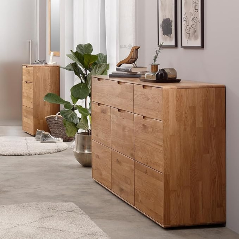 Living Room Furniture Set 2-Piece Chest of Drawers Solid Oiled Wood Sideboard Cabinet Living Room Cabinet Modern in Wild Oak
