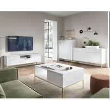 Home Furniture Set Wall Unit White Base Frame Gold-Coloured 4 Pieces 1 Highboard 1 Sideboard 1 Coffee Table 1 Lowboard