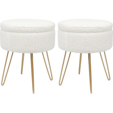 Harbour Housewares 2 x Cream / Gold H46 x D37 cm Round Bouclé Footstool with Storage Space - Living Room Dressing Table Footstool Ottoman Pouf Chair Seat