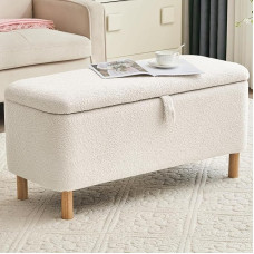 Boucle Ottoman Bench Bedroom End of Bed Sherpa Upholstery Shoe Seat Storage Beach for Entryway Bed Foot Rectangle Cushion Padded Blanket Chest Cute for
