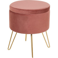 Pouf Stool Velvet Pink Round Diameter 42 cm with Storage Space Golden Legs Modern Silas