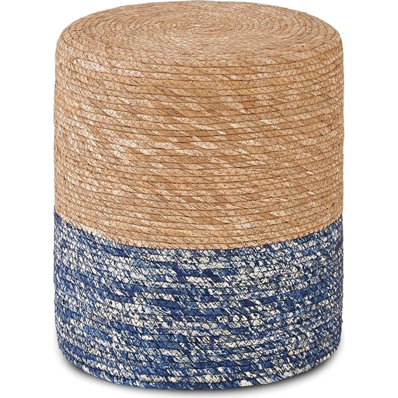 Mxfurhawa Pouf Ottoman, Natural Seagrass Footstool, Handwoven Round Footrest, Poof Pouffe Accent Chair with Wooden Frame for Living Room, Bedroom (Seagrass-1)