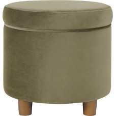 HomePop Home Decor | Padded Round Storage Ottoman | Ottoman with Storage Space for Living Room & Bedroom, Light Sage Green Velvet, Large