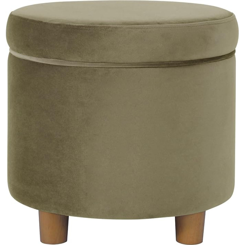 HomePop Home Decor | Padded Round Storage Ottoman | Ottoman with Storage Space for Living Room & Bedroom, Light Sage Green Velvet, Large