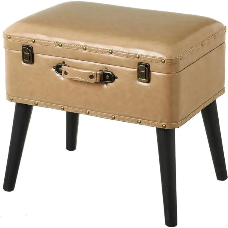 Relax World Leather Suitcase Stool with MDF Frame, Spruce Legs Height 25 cm, Container 50 x 35 x 20 cm, Supports up to 100 kg (Beige)