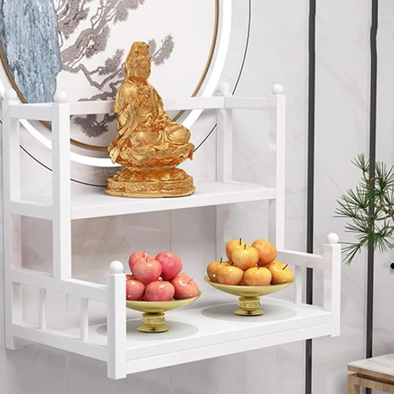 Modernes, an der Wand montiertes buddhistisches Altarregal, Metall-Gebetstisch für Buddha-Statuen, persönlicher Schrein, mehrstöckig, mit Schichten aus Weihrauch und Opfergaben, Haushalts-Ausstellungs