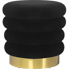 Adeco Round Ottoman Velvet Stool with Metal Base Modern Padded Footrest Stool Seat Footstool for Living Room Bedroom Black