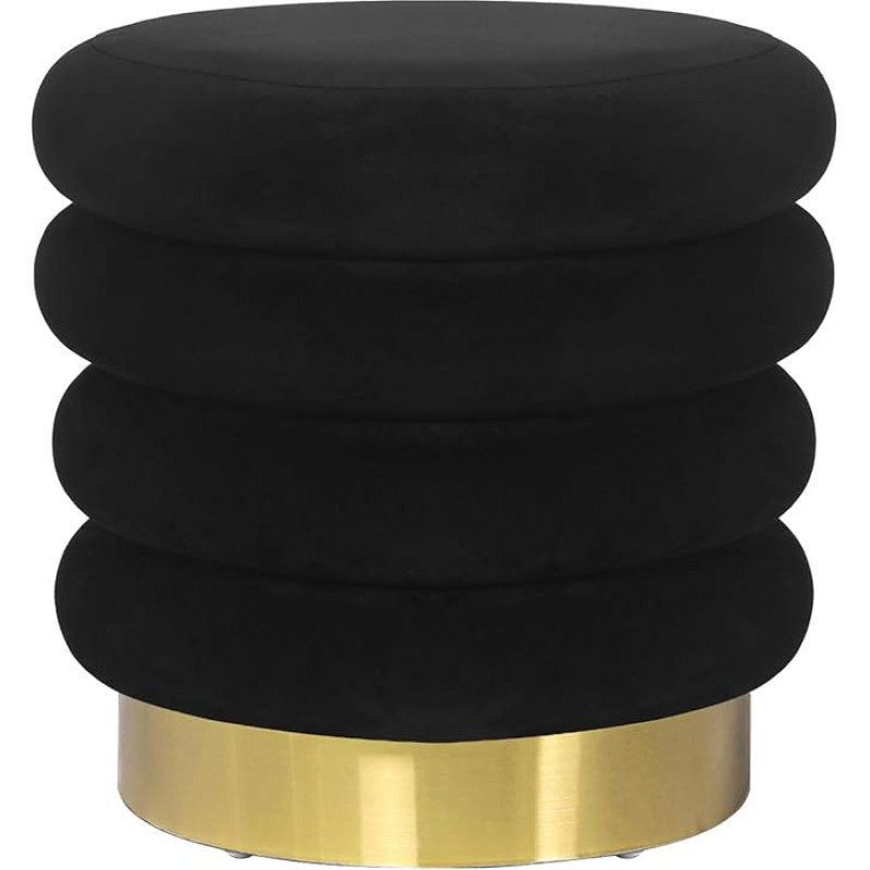 Adeco Round Ottoman Velvet Stool with Metal Base Modern Padded Footrest Stool Seat Footstool for Living Room Bedroom Black