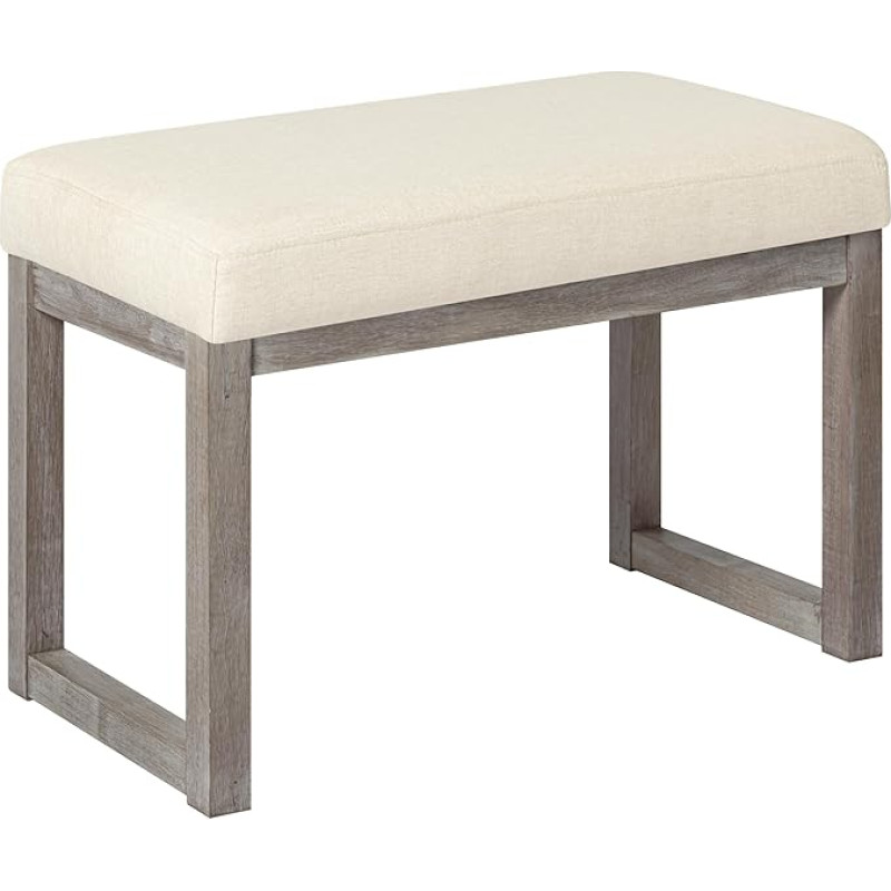 CangLong 27 Inch Wide Rectangle Ottoman Bench White Footstool, Fabric Look for Living Room, Bedroom, Contemporary Modern, Beige, Set of 1