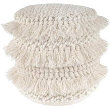 Qiyano Round Boho Style Soft New Zealand Wool Pouf with Fringes and Tassels Natural Material Handmade Bohemian Style Ethnic Stool Living Room Bedroom Wardrobe Colour: Ivory