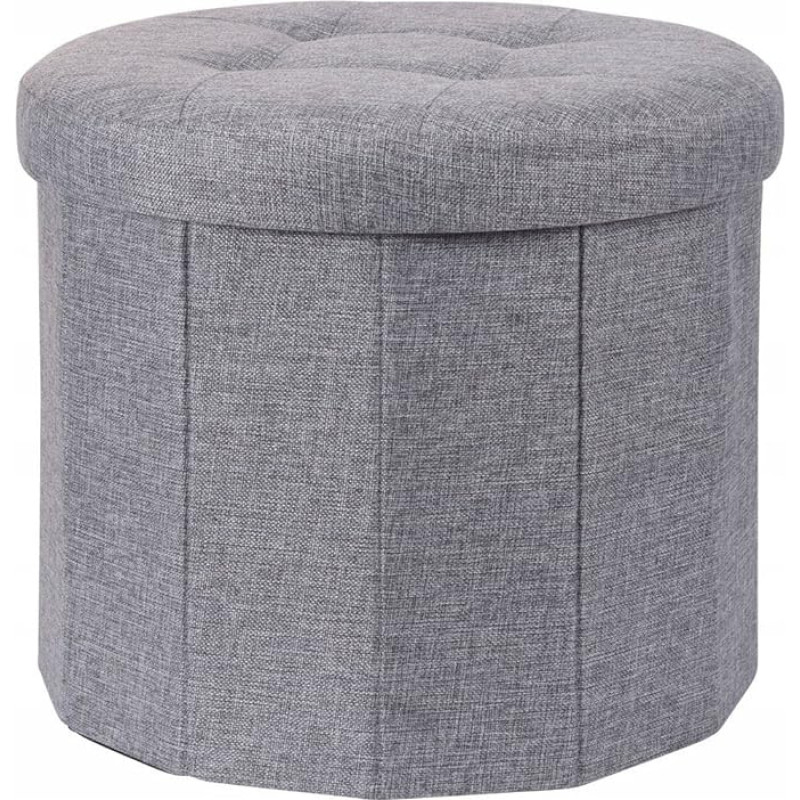 Carousel Home Fabric Upholstered Stool with Storage Box, Round Footstool, Folding Footstool with Storage Box, Footstool, Pouffes for Living Room - Grey