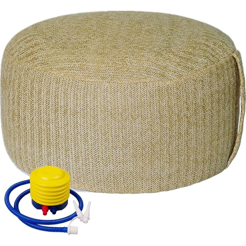 Woven Inflatable Ottoman with Air Pump D21 x H10 Inch Outdoor Indoor Patio Footrest Stool with Portable Handle, Round Ottoman for Patio, Garden, Camping, Bedroom, Living Room
