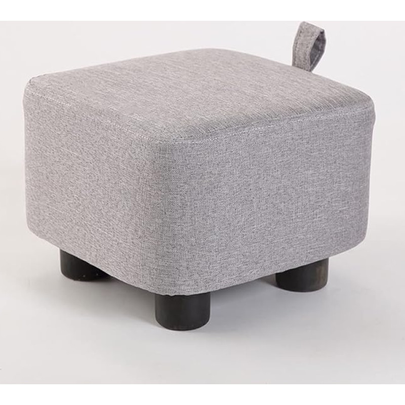 GGoty Square Wooden Footstool Linen Upholstered Chair Seat Stool Home Living Room Bedroom Study Porch Office Footrest (28x28x20cm, Grey)