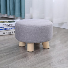 GGoty Wooden Footstool Ottoman Stool Round Linen Chair Small with 4 Legs Padded for Shoes Living Room Bedroom (28x20cm, Grey)
