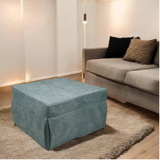 Dmora Puof Convertible into a Single Bed, Made in Italy, Folding Bed, Pouf with Removable, Space-Saving Fabric for the Living Room, 78 x 78 / 195 x 45 cm, Light Blue