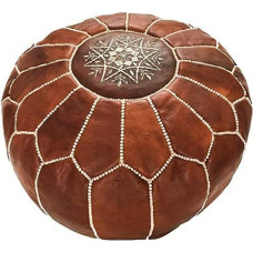 ARTOUARZAZATE Premium Moroccan Leather Pouf Cover, Ottoman Footstool Hassock, 100% Genuine Natural Leather Pouffe, Home Gifts, Wedding Gifts, Footstool (Dark Brown)