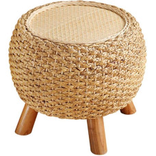 NMDCDH Small Ottoman Footstool Round Footstool Low Rattan Stool for Shoe Replacement Stool with 4 Wooden Legs for Living Room
