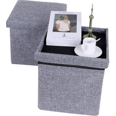 Huishun Faltbarer Ottomane aus Leinen, würfelförmig, Fußstütze, Sitzwäsche, kleiner Couchtisch, 30,5 x 30,5 x 30,5 cm, 2-teiliges Set, Grau