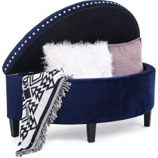 Homebeez 110.5 cm Crescent Moon Ottoman Bench with Lift Top Velvet Storage Ottoman for Bedroom Living Room (Navy)