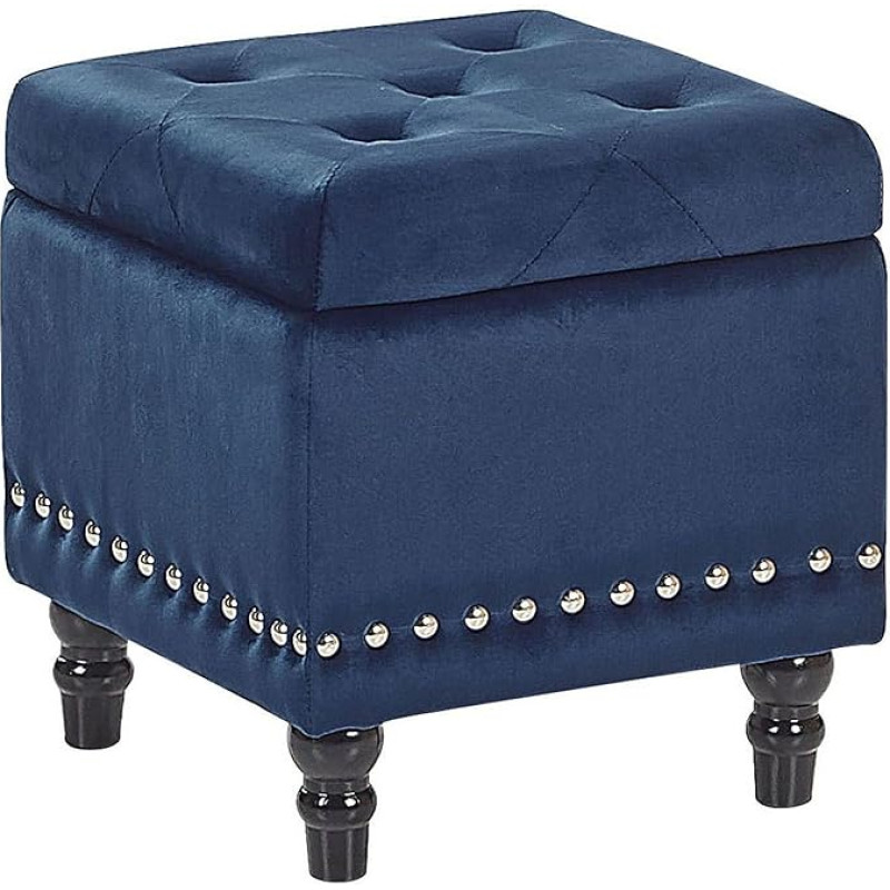 Beliani Loretto Glamour Look Square Velvet Stool with Storage Space and Studs Dark Blue