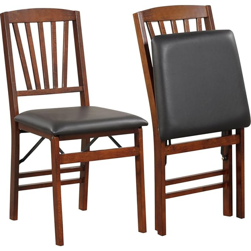 Giantex Folding Dining Chairs, Set of 2, Foldable Wooden Kitchen Chairs with Padded Seat, Solid Wood Frame, Maximum Load 180kg, No Assembly, Easy to Store, Wooden Dining Chairs