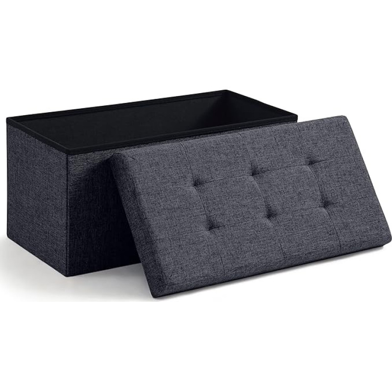 Ellinton Home Foldable Tufted Linen with Storage Cube Foot Rest Stool / Seat - 15