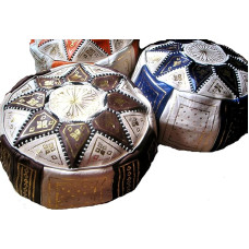 Fair Trade Moroccan Leather Star Pouffe - Choose from 10 Colours (Cream)