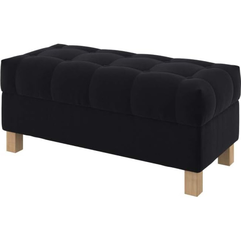 Furninero - Buttoned Upholstered Bench Stool Seat Rest Bed Stool Ottoman with Storage Space Rounded Legs 100 cm Wide Majestic Velvet Black Fabric (Light Cleaning) Black