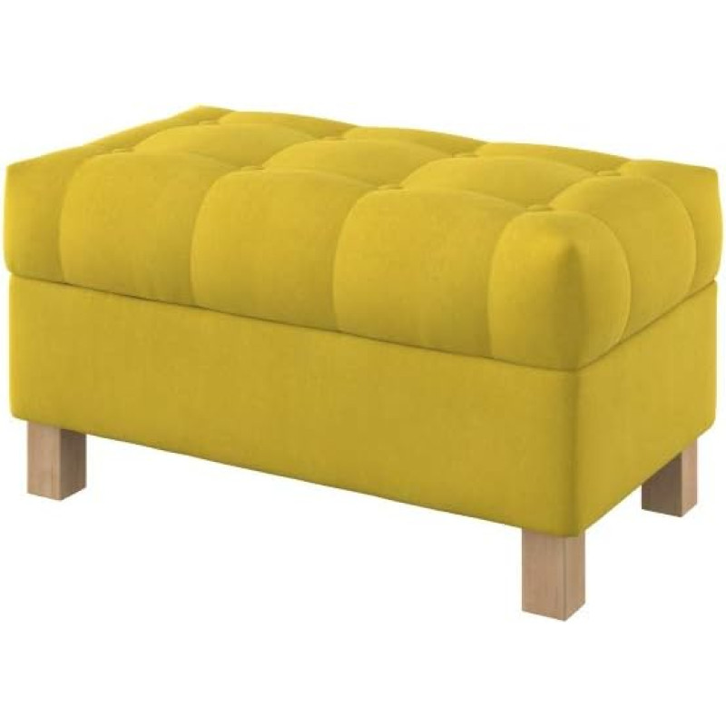 Furninero - Buttoned Upholstered Bench Stool Seat Rest Bed Stool Ottoman with Storage Space Square Legs 80 cm Wide Majestic Velvet Yellow Fabric (Light Cleaning)