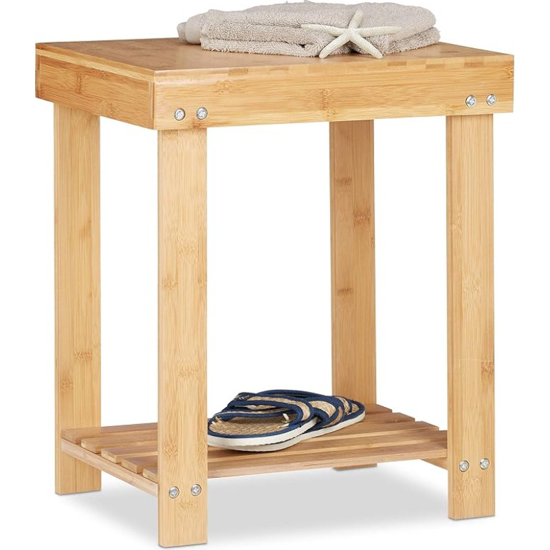 Relaxdays Bamboo Stool, Low, Natural Look, Humidity-Resistant, Stable, HxWxD: 50.5x41.5x32cm, Natural
