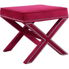 Meridian Furniture Nixon Collection Modern | Modern Velvet Upholstered Ottoman / Bench with X Leg Design, Deep Buttons and a Solid Wood Frame, Pink, 20.5